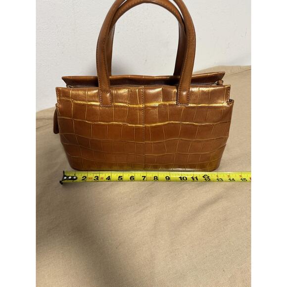 Monsac Satchel Bag Womens Brown Croc Embossed Leather Top Handle Purse Tote Zip - Picture 8 of 12